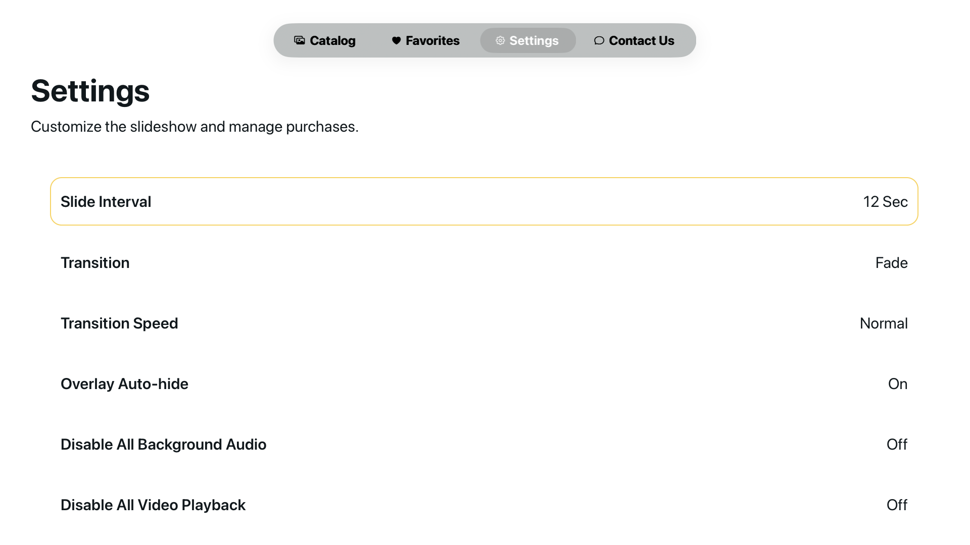 Sikh Art TV settings screen